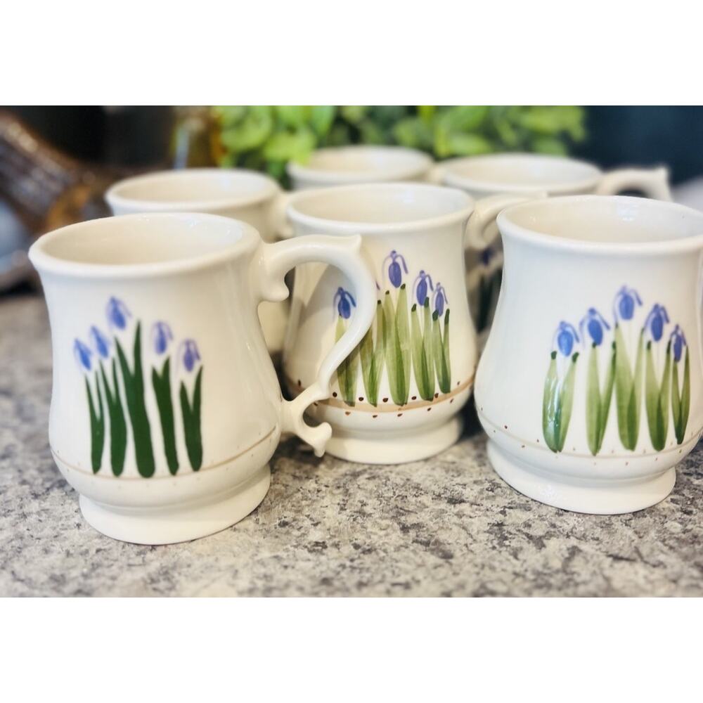 White Floral Pottery Coffee Mugs Marked Chartstone USA Set Of 6 Tea Cup - Picture 10 of 11